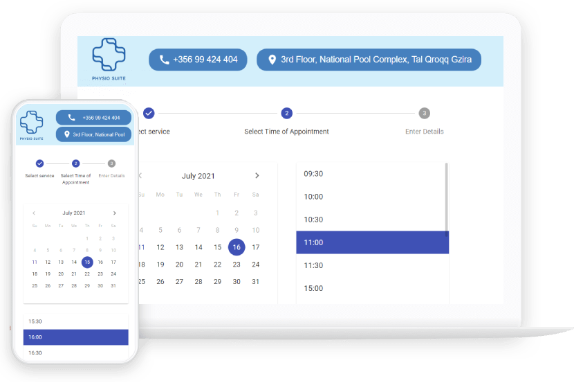 Custom built software showing the booking and reminder system for the physio suite designed and developed by Neural Solutions